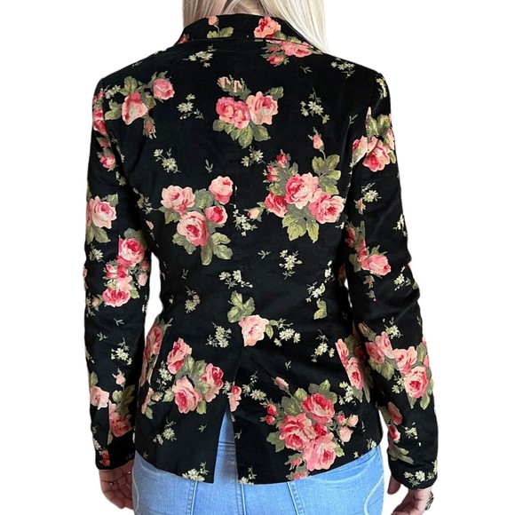 Lulu's Ark & Co Rhapsody in Bloom Floral Black Velvet Blazer Fitted Jacket Small - Picture 14 of 17